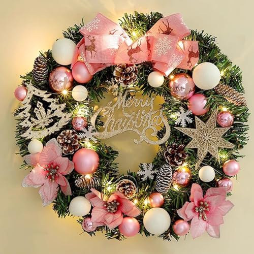 Couronne de Noël en PVC ou PE au design rose blanc élégant pour extérieur - 8