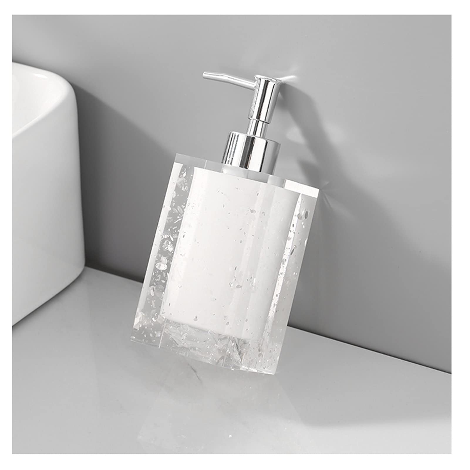 HDBCYUAZ Soap Dispenser Glass Resin Lotion Bottle Electroplating Pump Head Squeeze Nozzle Soap Dispenser Can be Used in Bathroom Bedroom300ml/10.5oz Dispenser for Hand Soap(Wit)