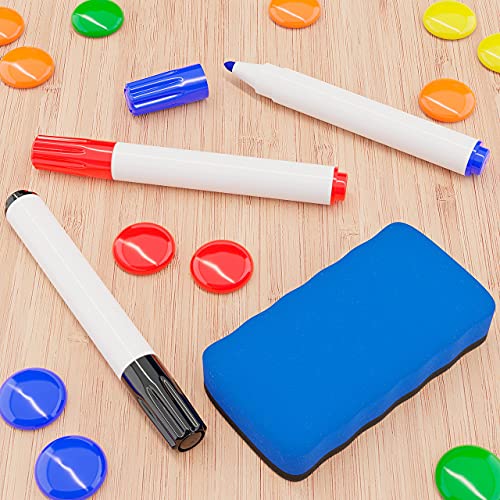 SANAWATEC 16 Stück 3x Whiteboard Stifte bunte magnetische Marker mit Radierer trocken abwischbar I 1x Whiteboard Schwamm Magnetisch Tafellöscher I 12x magnete für magnettafel whiteboard Memoboard