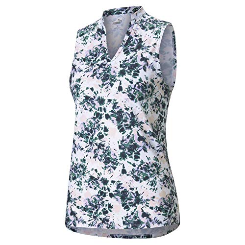 Puma Women's Standard Cloudspun Floral Tie Dye Sleeveless Polo, Blue Spruce-Cloud Pink, Extra Small #TOP12