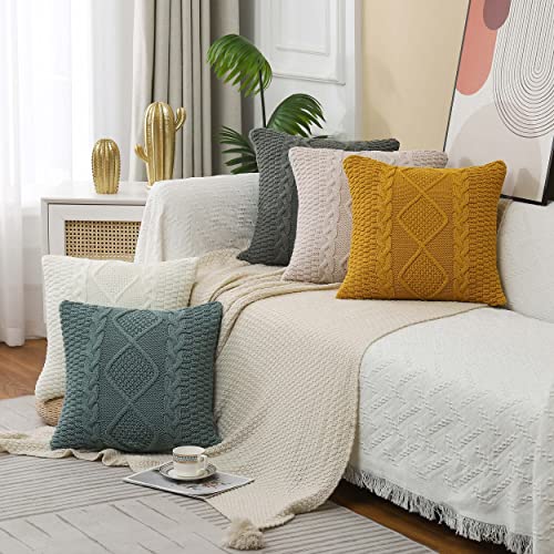Anduuni Decorative Knitted Pillow Case Cushion Cover Double-Cable Sweater Throw Pillow Covers For Bed Couch 18" X 18" #TOP6