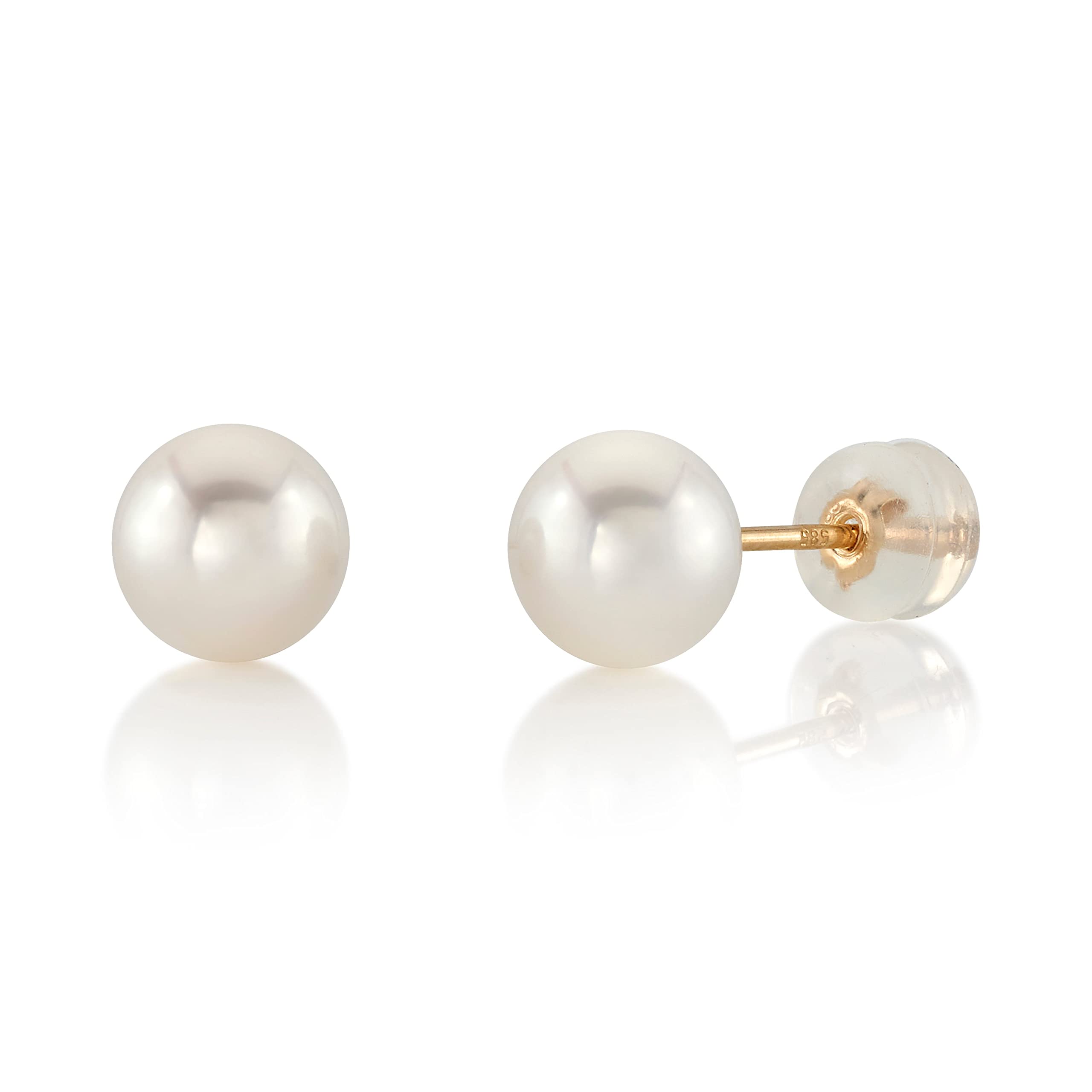 The Pearl SourceRound White Freshwater Real Pearl Earrings for Women - 14k Gold Stud Earrings | Hypoallergenic Earrings with Genuine Cultured Pearls, 6.0mm-12.00mm, 9.0mm, Pearl, Pearl