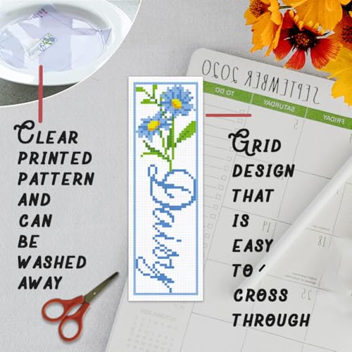 Image of BEUNITONE 6 PCS Cross Stitch Bookmark Kit for Adults Beginners,Text and Flowers Pre-Printed Cross Stitch,DIY Stamped Embroidery Bookmark Kits,with Instructions,Craft Kit for Book Lovers 8.5''x3''