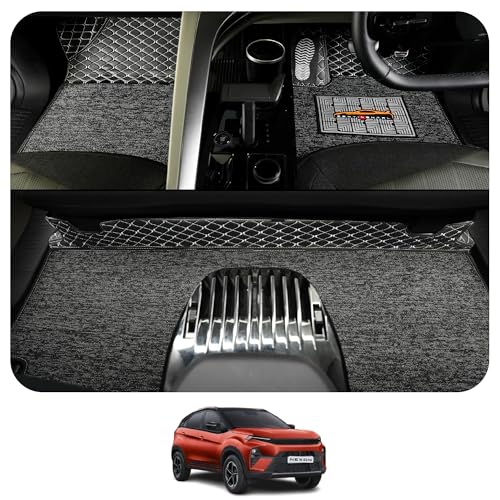 Image of CONTINENTAL [Butterfly 7D Tata Nexon Car Mats] Luxury 7D Car Floor Mats for Nexon (2018-2026) || Scratchproof & Waterproof Nexon 7D Car Mats || Color - Black & Silver