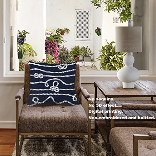 Baonews Marine Rope Knot Throw Pillow Covers,Beach Theme Boat Endless Nautical Navy White Cushion Cover Digital Blended Hidden Zipperl Decorative Pillowcases For Hair Skin Square 18X18 In 2 Pcs #TOP1