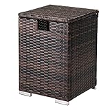 Rpuzonier Outdoor Patio Wicker Fire Pit Gas Tank Cover Table, 2-in-1 Rattan Hideaway Propane Gas Tank Table, Storage Side Table for 20 lbs Propane Tanks, Gas Tank End Table for Propane Stoves