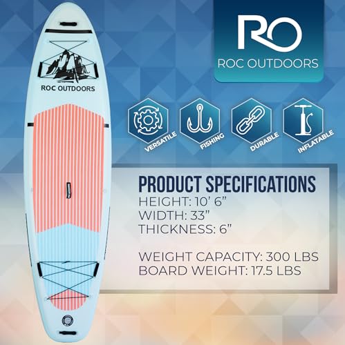 Image of Roc Inflatable Stand Up Paddle Board with Premium SUP Paddle Board Accessories, Wide Stable Design, Non-Slip Comfort Deck for Youth & Adults