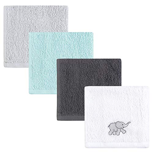 Image of Luvable Friends Unisex Baby Super Soft Cotton Washcloths, Gray Elephant, One Size