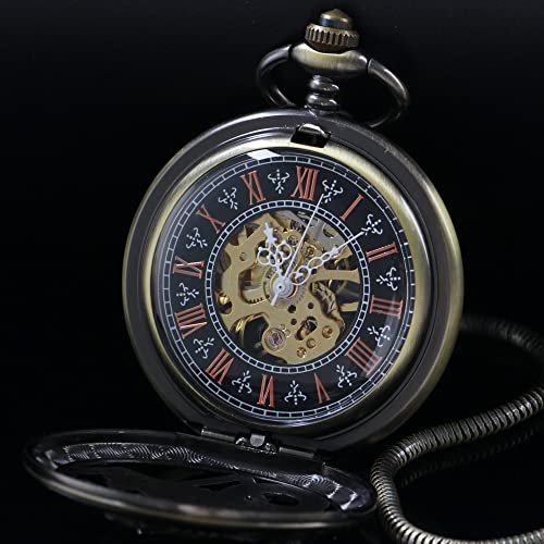 Image of Personalization Pocket Watch Men's Fullmetal Alchemist Hand Wind Mechanical Roman Numerals Customized Pocket Watches Men Steampunk with Chain Box