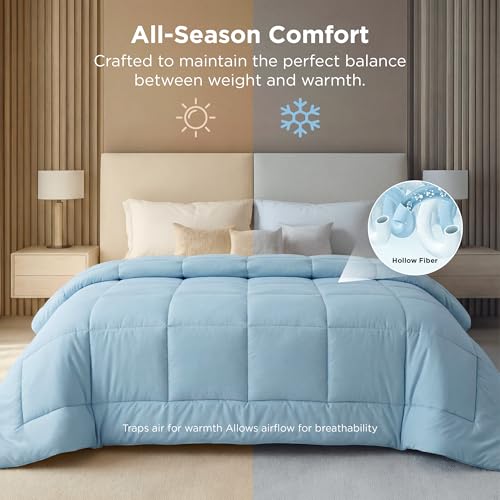 Image of Bedsure Comforter Duvet Insert - Quilted Comforters Oversized King, All Season Duvet, GentleSoft Down Alternative Bedding, with 8 Tabs, Gifts for Women /Men, Light Spa Blue, Oversized King 116x98Inche