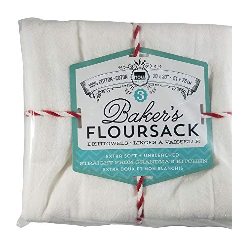 Now Designs Bakers Floursacks, Set of Three, Unbleached Whit...