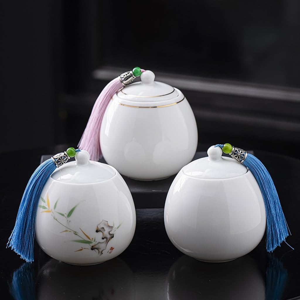 SONGCHAO Sugar Jar Chinese White Porcelain Tea Can Empty Jar, Ceramic Storage, Painted Tea Canister(B)