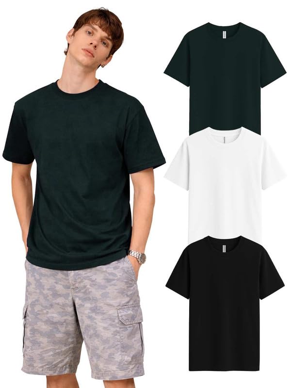Image of Sleepynuts Half Sleeve Round Neck 100% Cotton Tshirt for Mens Pack of 3 Regular Fit Solid T-Shirts Combo
