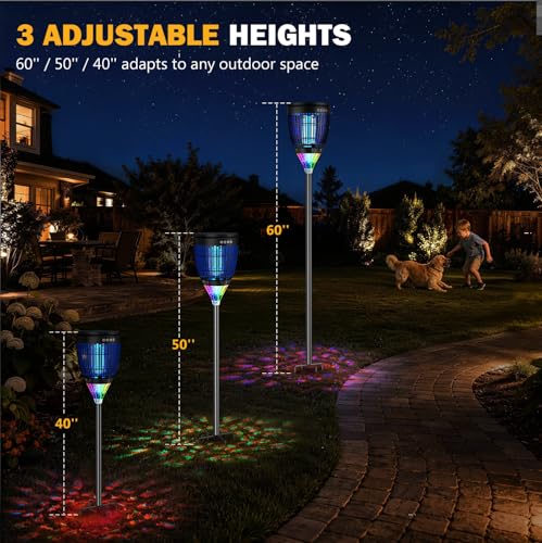 Image of All in 1 Solar Bug Zapper Outdoor, Flame & Projection Mode, Auto /Manual Modes, 4200V Electric Mosquito Killer with High Powered, IPX5 Waterproof Rechargeable Fly Insect Trap for Patio Garden Yard RV