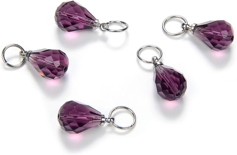 30pcs Adabele February Birthstone Loose Beads 10mm Amethyst Purple Austrian Teardrop Pear Crystal Pendant Drop Bead with Jump Rings for Jewelry Craft Making BR6-2