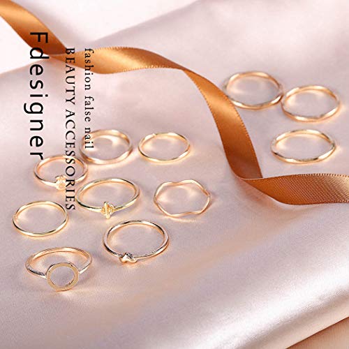 Fdesigner Fashion Rings Gold Boho Knuckle Joint Rings Jewelry Hoop Geometric Stackable Ring Set Love Pendant Finger Rings Vintage Hand Accessories for Women and Girls (11PCS) - Thumbnail 3