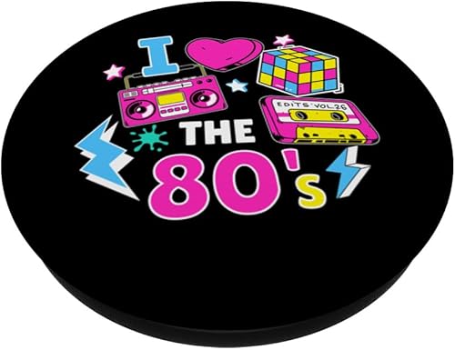 Miniatura 2 de I Love the 80s Cassette Boombox Colorful Retro Design PopSockets Adhesive PopGrip