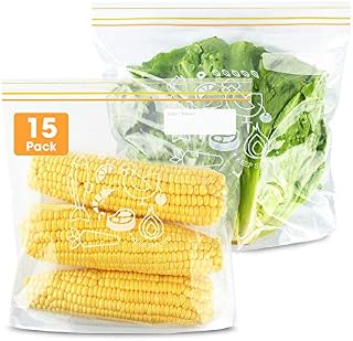 Esimlife Sealed Bags Food Storage Freezer Bags Ziplock Bags Pour and Store Bag Reusable Sandwich Bag 15 pack (Large)