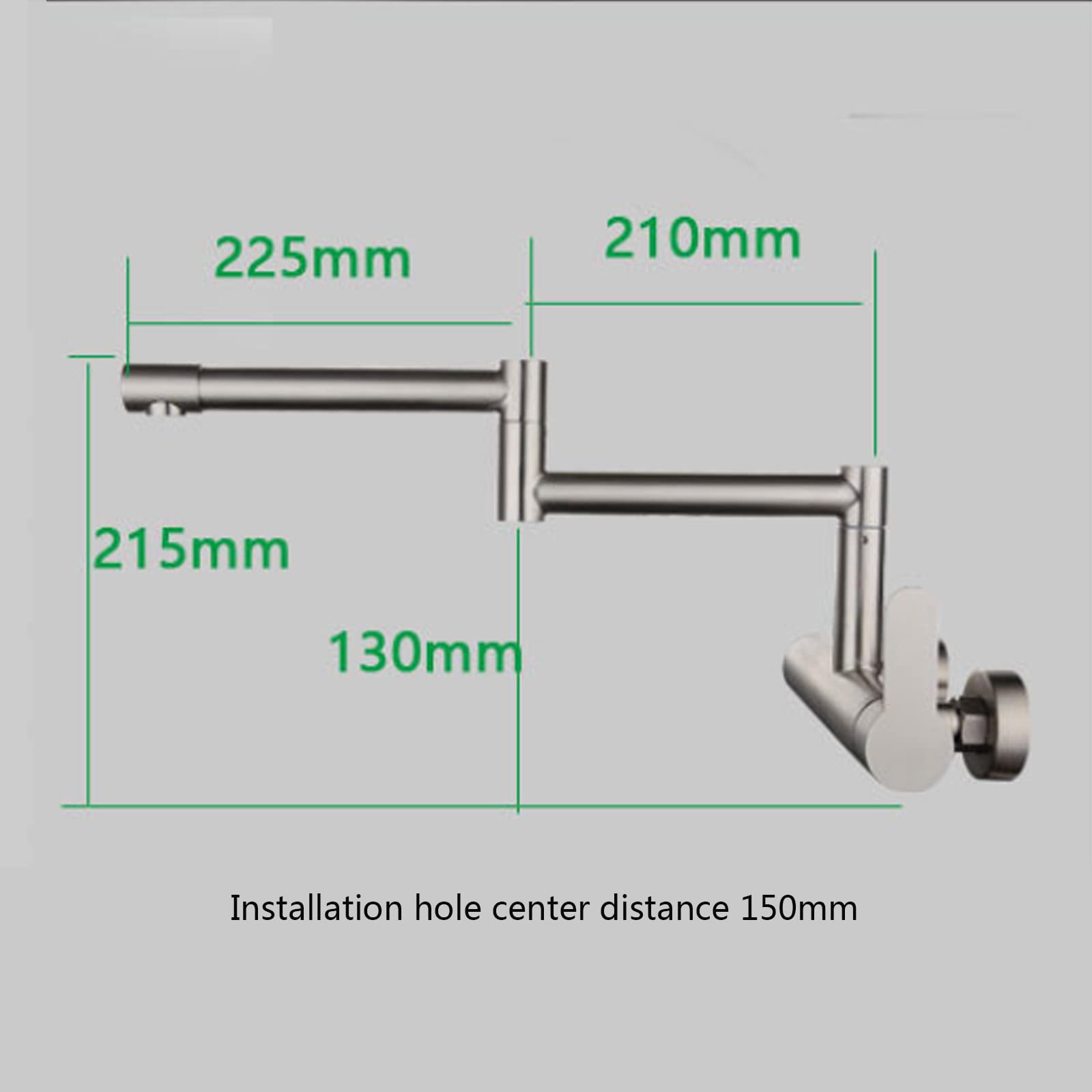 Rubinetto da cucina riempitivo for pentole, rubinetto for lavello pieghevole a parete in acciaio inossidabile Braccio oscillante a doppio snodo estensibile, maniglia singola 2 fori Rubinetto commercia