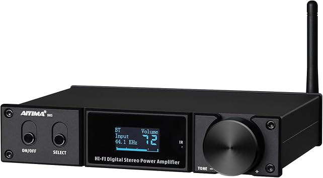 AIYIMA D05 Bluetooth 5.0 Power Amplifier 120Wx2 Stereo HiFi 2.1 CH Digital Sound Amplificador 24Bit/192kHz Class D Amp USB DAC Coaxial Optical OLED AptX, Support Subwoofer & with Remote