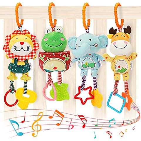TUMAMA Baby Toys for 0, 3, 6, 9, 12 Months, Handbells Baby Rattles, Soft Plush Early Development Stroller Car Toys for Infant, Newborn Birthday Gifts, 4 Pack Cover