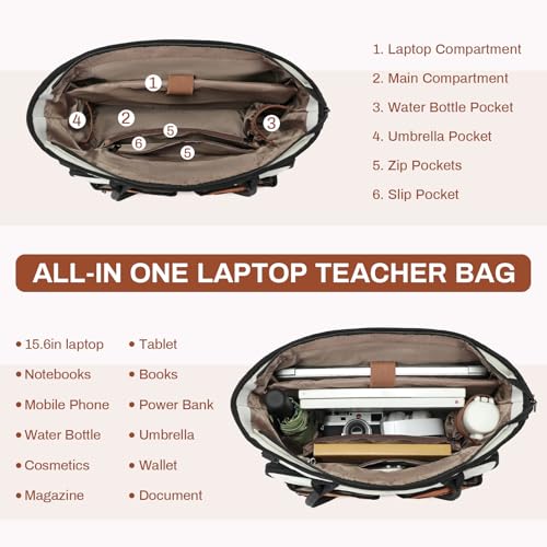 Image of Teacher Tote Bag for Women, Large Teacher Work Bag with Accordion File Organizer Pocket, 15.6 inch Laptop Briefcase