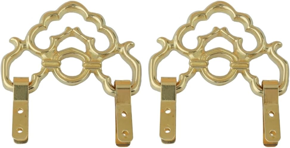 2 Pcs Vintage Brass Picture Frame Hook Hanger, Antique Bronze Decorative Painting Mirror Hanger (Brass)