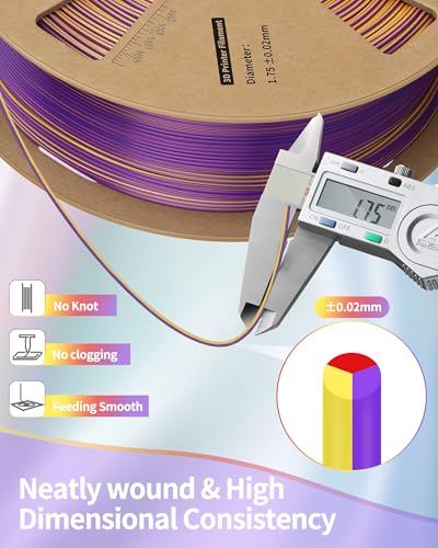 Image of LANDU Silk Tri-Color PLA Filament 1.75mm 1Kg,Triple Color Silk PLA Filament, Silk Rainbow PLA Filament,Neatly Wound 3D Printer Filament,3 in 1 Multi Color Filament + /-0.02mm, Silk Red Gold Purple