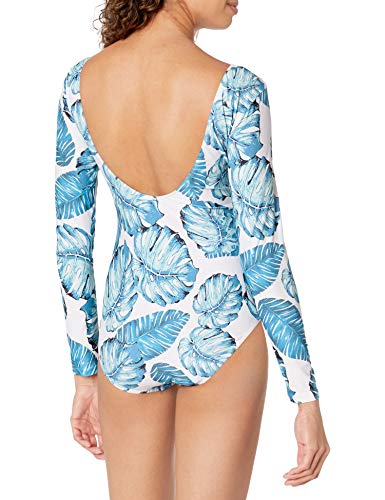 Cputan Women's Rashguard Long Sleeve Zip Swimsuit Print Surfing One Piece Swimwear (Medium, S-Leaf) #TOP1