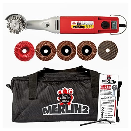 King Arthur's Tools Universal Carving Set, MERLIN2 Handheld Variable Speed Mini Angle Grinder Power Tool with 6 Accessories – For Woodworking, Cutting, Sanding, Grinding, Carving, Engraving # 10005