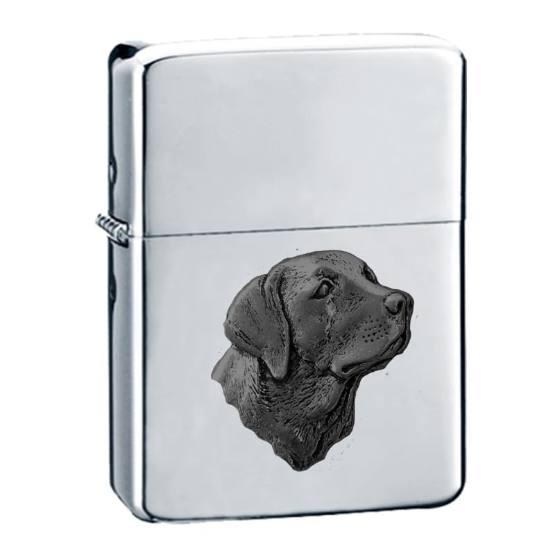 Briquet A4 essence rechargeable avec tête de labrador en étain de style vintage