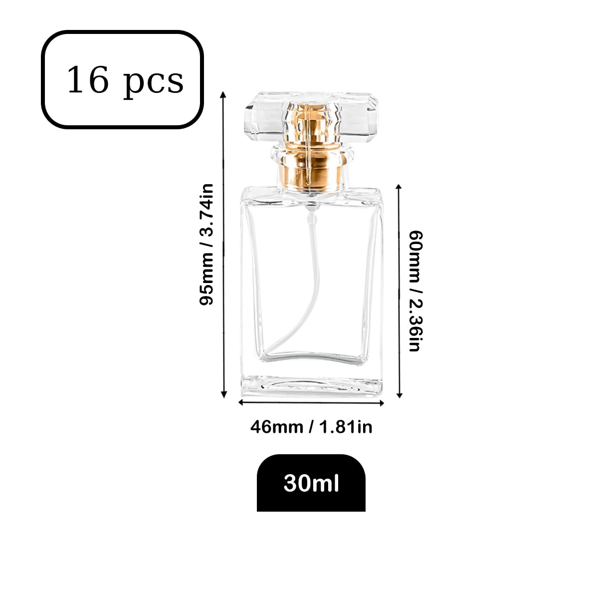 Glas-Parfümflasche, leer, nachfüllbar, 16 Stück, transparent, Reise-Parfüm-Spray-Zerstäuber, 30 ml, Parfüm, feiner Nebel, Sprühflasche, Parfümflasche, Zerstäuber, Behälter mit Sprühapplikator