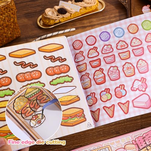 Image of Girl's Japanese Kawaii Food Platter Scene Sticker Book, 18 Sheets DIY Sukiyaki Stickers, 3 Recipes + 15 Plating Stickers Book for DIY Scrapbooking Journaling Handbook Decoration