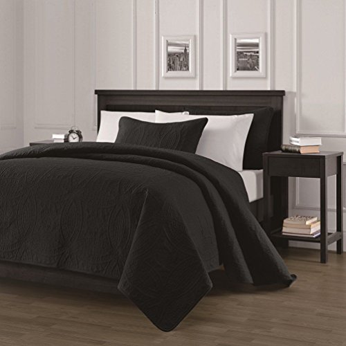 Image of Chezmoi Collection Austin 3-piece Oversized Bedspread Coverlet Set (King, Black)