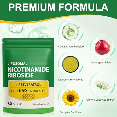 80P NAD Supplements, 900mg NAD Supplement for Anti Aging and Cell Regeneration, High Absorption Formula, Liposomal Nicotinamide Riboside, Support Cellular, Immune & Energy Support - 2