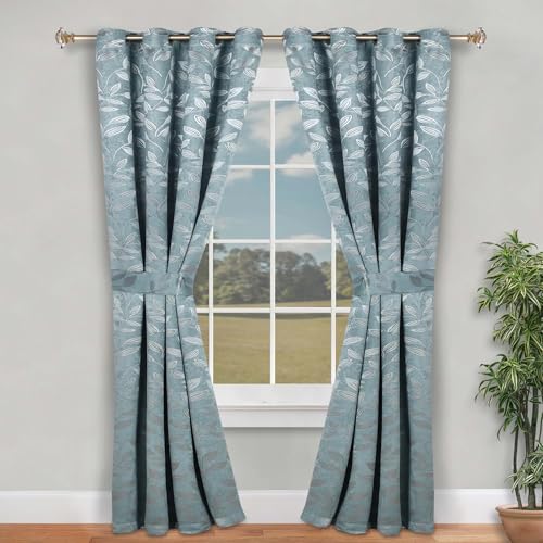 SUPERIOR Semi Blackout Curtains - Modern Leaves - 46" x 96" - Grommet Header - Thermal Insulated, Sun Blocking & Room Darkening Drapes for Bedroom, Living Room - Set of 2 Panels - Green Lily