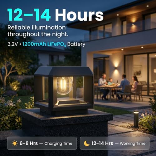 Image of Hardoll Solar Pillar Light Outdoor Waterproof | Warm Solar Gate Light for Home, Garden & Wall | Lamp for Balcony, Fence, Terrace & Pathway | 10-12H Backup | IP54