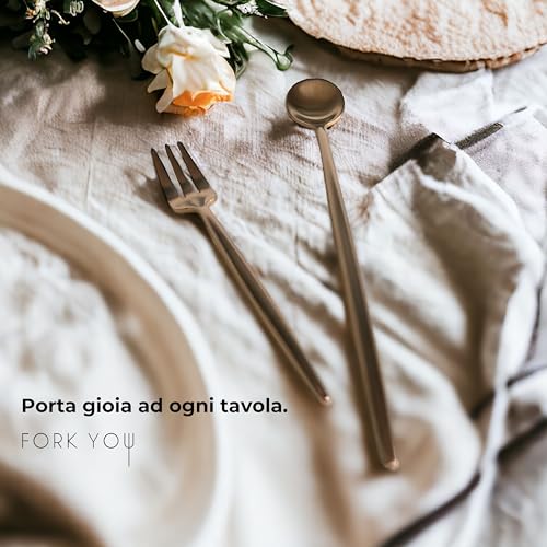 Set di posate da dessert in rame opaco (8 pezzi) per 4 persone, in acciaio inox, lavabili in lavastoviglie, in confezione regalo di alta qualità - immagine 5