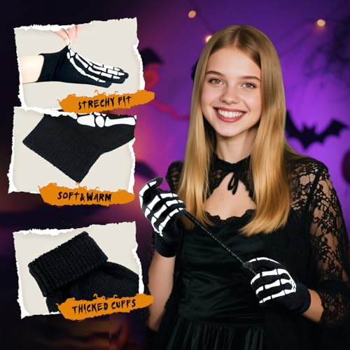 CROSSFINGERS Skeleton Gloves Glow in the Dark Touchscreen Warm 2 Pairs - image 5