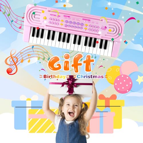 Elektronische Keyboard Kinder ab 3 4 5 6 7 8 Klavier mit Mikrofon, Multifunktions Kinder Musikinstrumente Spielzeug, Tragbare Keyboard Musikspielzeug