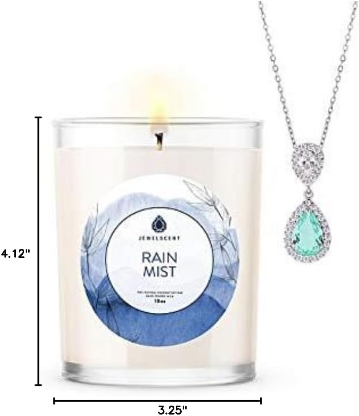JewelScent Rain Mist Signature 10z Candle and Jewelry with Surprise Pendant Inside | Made in USA | Parrafin Free | Natural Soy Blend | ECO Friendly Organic (Pendant)