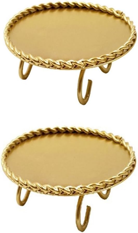 2PCS Gold Candle Plate Holder, Decorative Iron Pillar