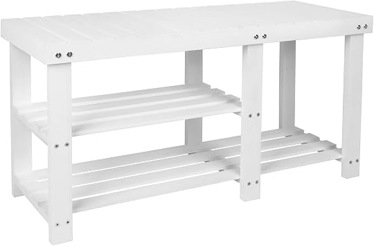 ECOMEX Wooden 2-Tier Shoe Rack Bench, White, 34.4"L