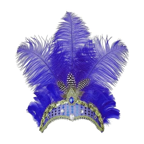 BOSTEU Showgirl Feather Headpiece Carnival Headband Vegas Costume Accessories Party Women Girls (blue)