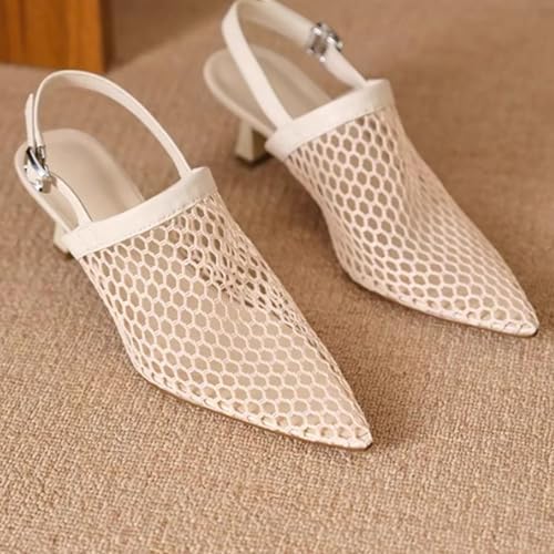 Women'S Mesh Hollow Out Kitten Heel Sandals with Adjustable Ankle Strap Sexy Closed Pointed Toe Slingback Low Heel Pumps Wedding Work Dress Shoes4
