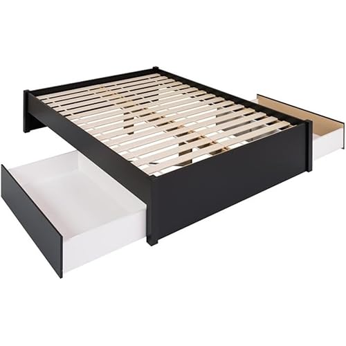 Prepac Select Queen 4-Post Raised Platform 2-Drawer Storage Bed, Modern Queen Storage Bed with Drawers 83" D x 63" W x 16" H, Black, BBSQ-1302-3K