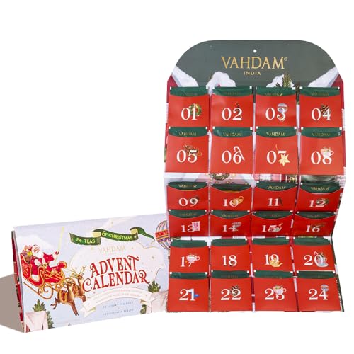 VAHDAM, Tee Adventskalender 2025 | Limitiertes Auflage Faltgeschenkset | 24 Einzigartige Teebeutel Weihnachtsgeschenkset | Adventskalender Tee-Advent