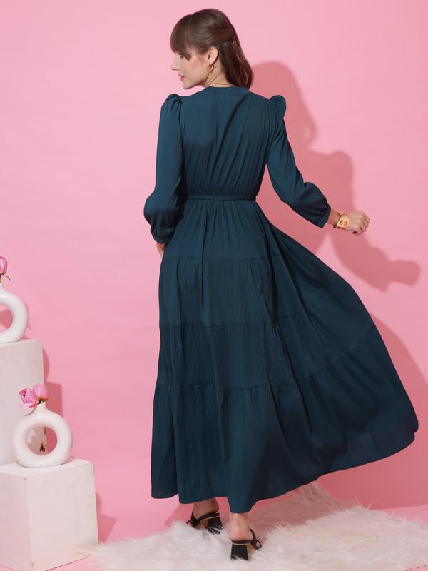 Image of Honky Tonky Women's Casual 3 /4 Sleeve Crepe Fit and Flare Dress| Comfortable Relaxed Fit Summer Party Dress
