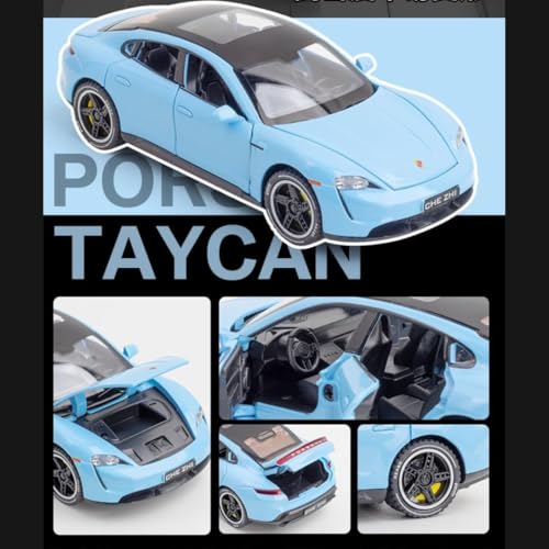 Image of Porsche Taycan 1:32 Scale Exclusive Alloy Metal Pull Back Die-cast Car Model with Sound Light Mini Auto Toy for Kids (Blue)