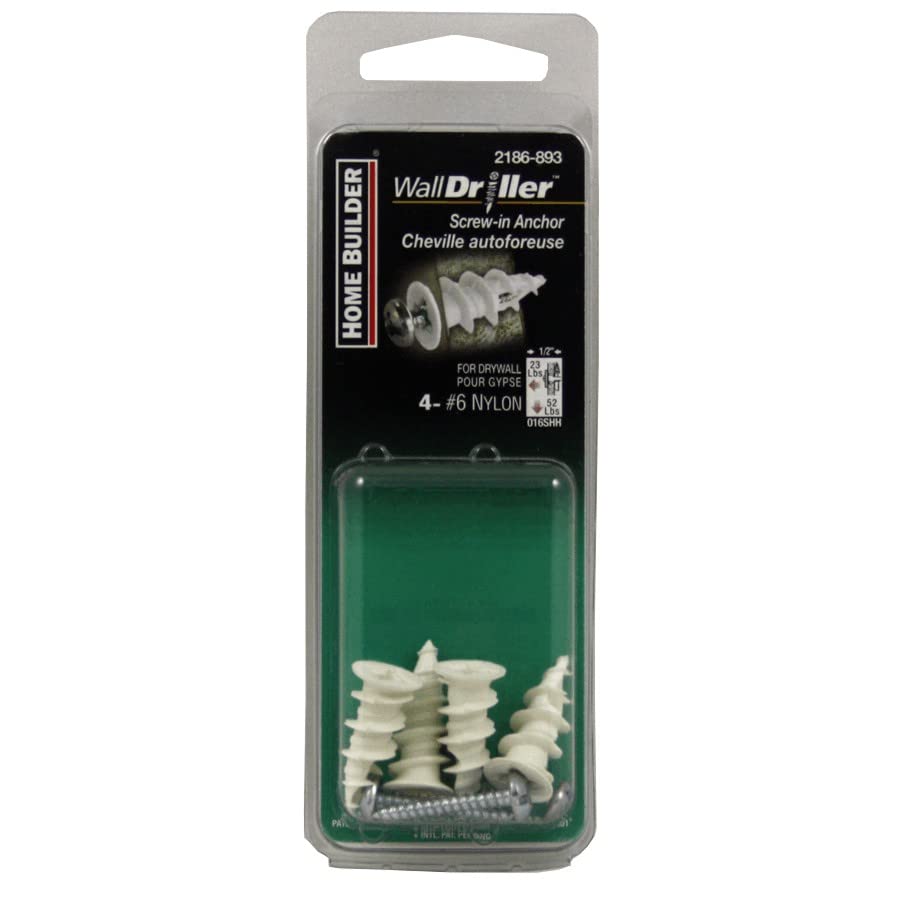 4 Pack #6 Nylon Walldriller Anchors, with Screws